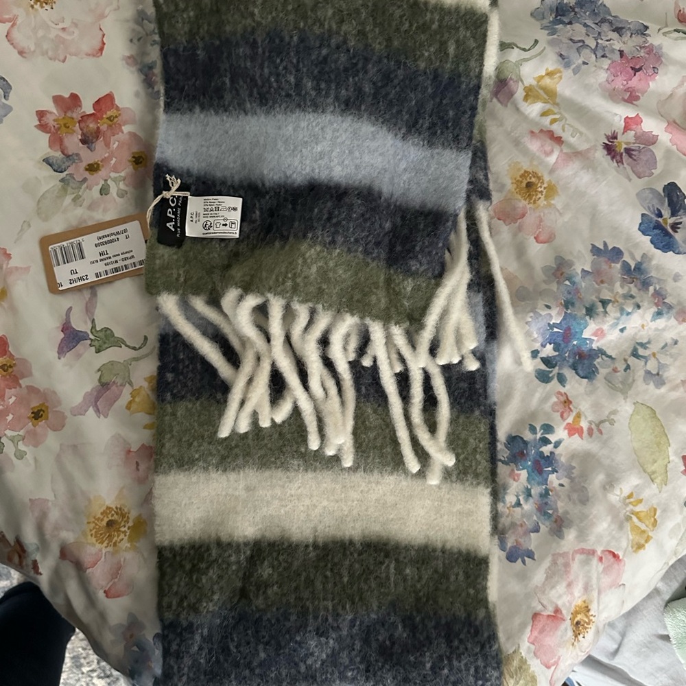A.P.C. Striped Scarf in Green, Blue, and Gray